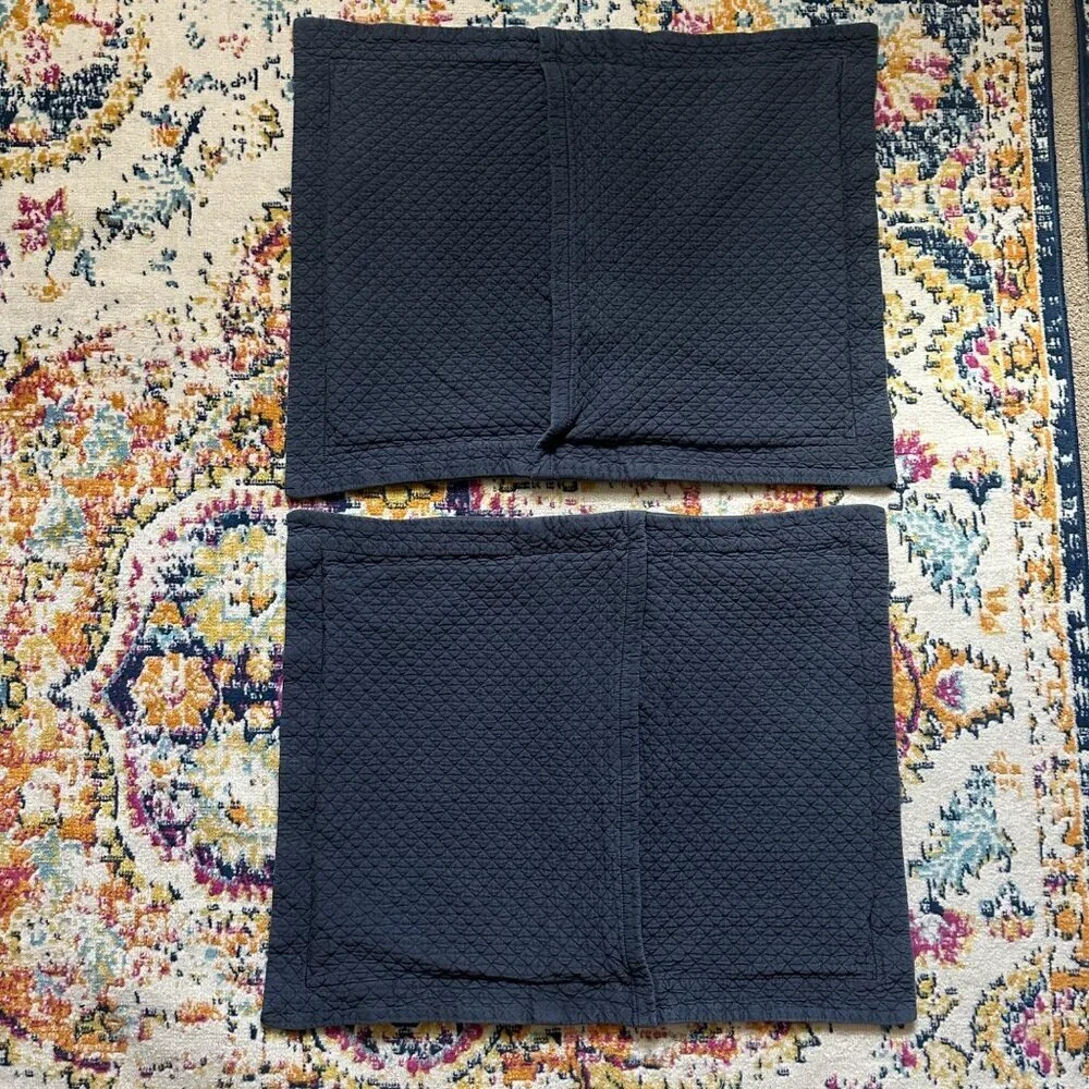 Restoration Hardware Quilted Pillow Shams Queen Size Set of 2 Dusty Blue Cotton